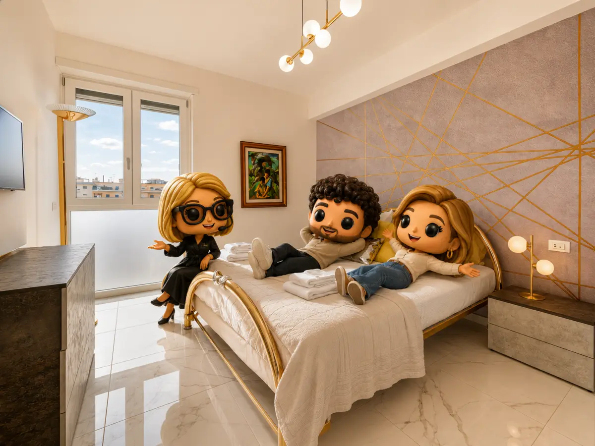 SteLux and FraLux relaxing in a Lux Romae bedroom with LuxIA